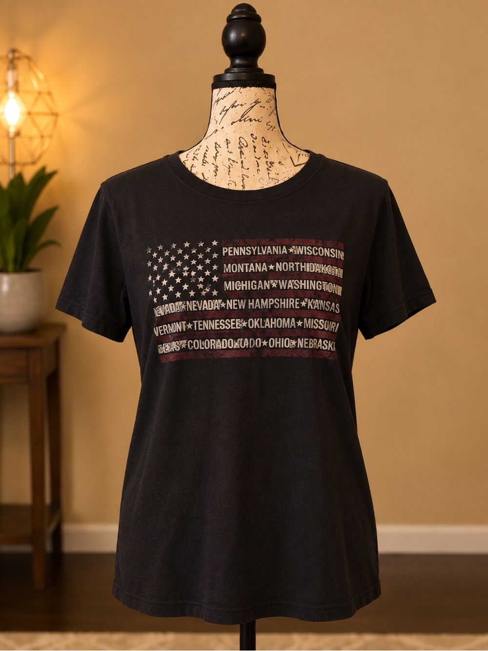 Maurices Black Short-Sleeve Graphic Tee with Flag and State Names